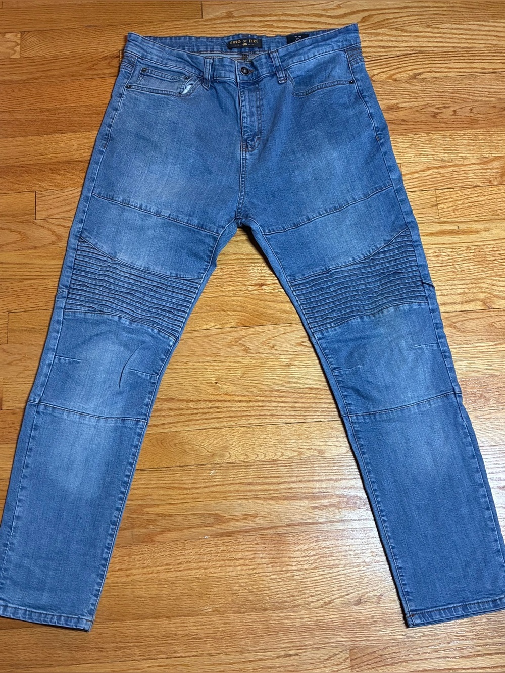 Ring Of Fire Moto Slim Fit Stretch Denim Jeans Biker Mens 36x30 Blue Los Angeles